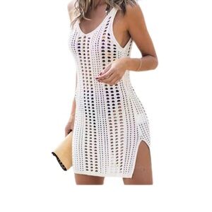 White Crochet Beach Cover-Up with Side Slits